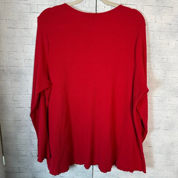 Lauren, Ralph Lauren womens Henley waffle knit T-shirt long sleeve red plus Sz ￼ - Picture 2 of 8